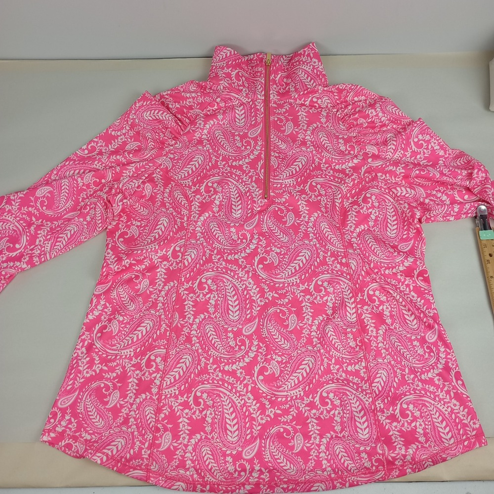 Dear Scarlett Womens L Pink Paisley Quarter Zip Pullover Marina E007 Top - Picture 3 of 7